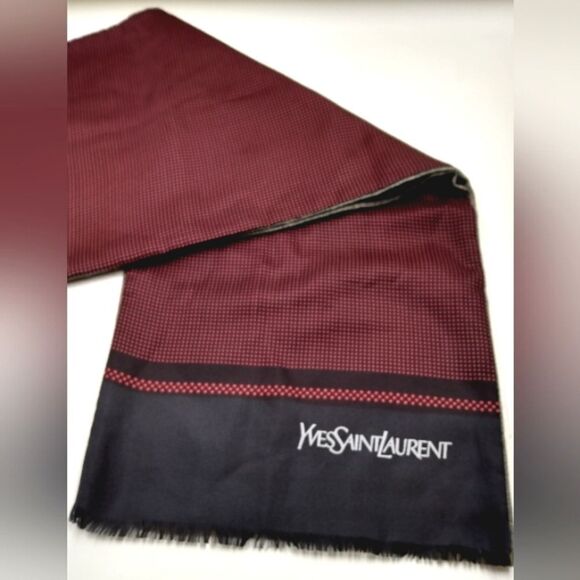 YSL Yves Saint Laurent Paris France Vintage Long Fringe Silk Wool Formal Scarf - Picture 13 of 13